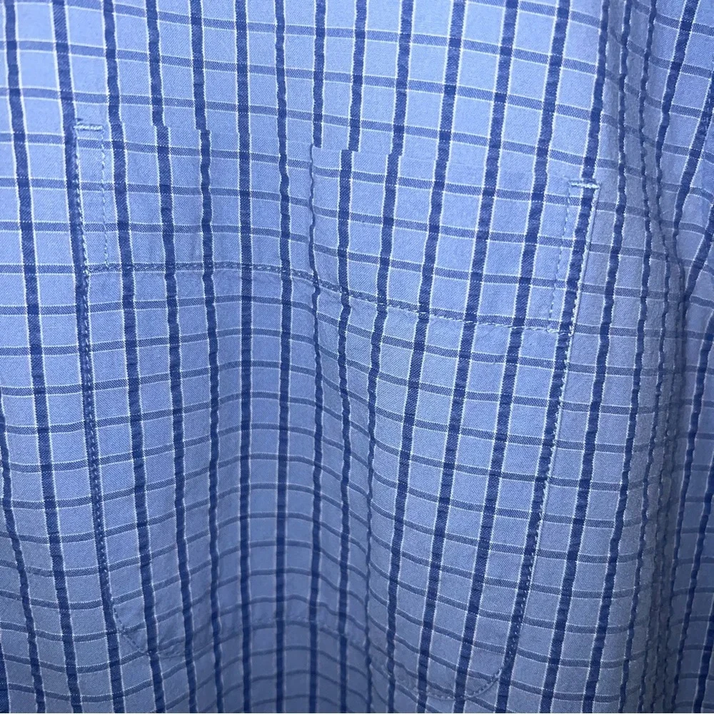 Eddie Bauer Men’s Small Blue Seersucker Checkered Short Sleeve Shirt - Picture 4 of 6